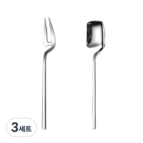 나인나 304 스텐 디저트 스푼 포크 커트러리 세트 과일 케이크 요거트 티타임 티스푼+티포크, 실버, 3세트
