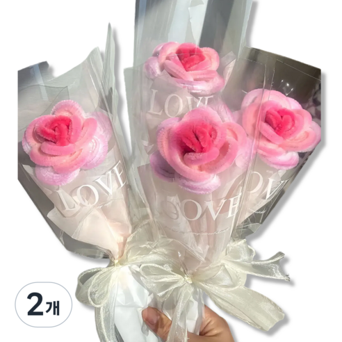모루꽃 한송이 완제품 미니카드 증정, 무지개 핑크, 2개