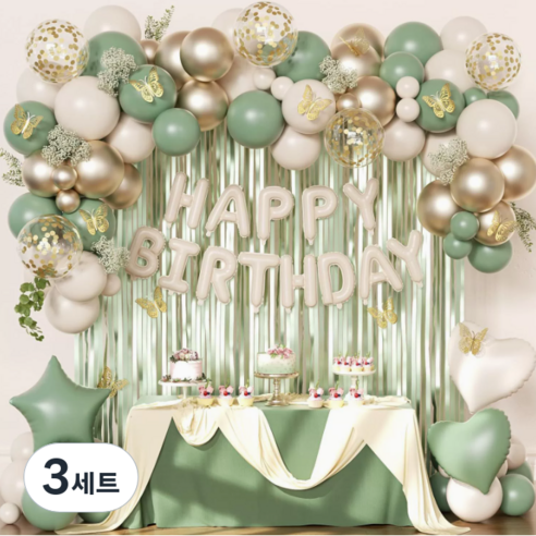 모아룸 풍선 파티 생일 이벤트 장식 풍선구름 세트, 3세트, 그린골드 풍선 세트