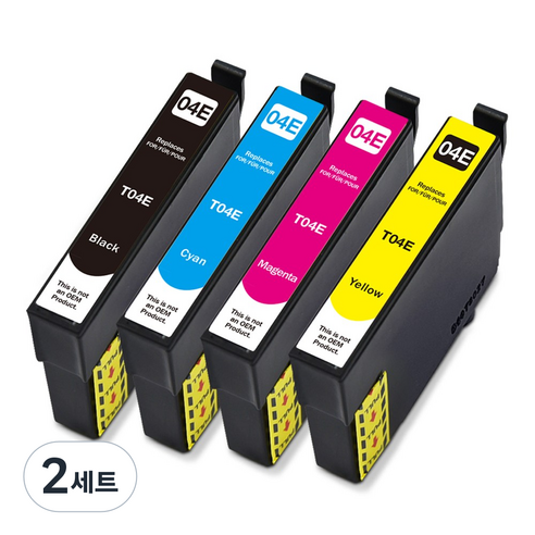 엡손 T04E 호환잉크 4색 WF-2851 XP2106 XP2101(세트판매), T04E(검정+파랑+빨강+노랑), 2개