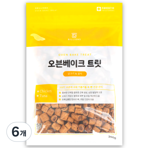오븐베이크 트릿 강아지 간식, 6개, 200g, 닭고기&참치