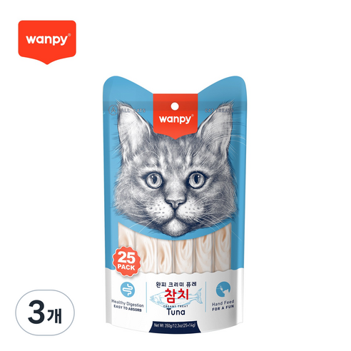 완피 크리미 퓨레 짜먹는 고양이 간식, 350g, 3개, 참치