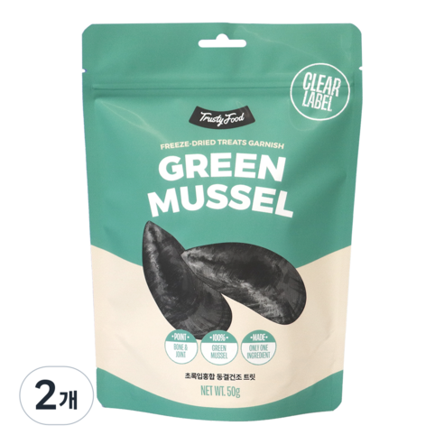 트러스티푸드 강아지 동결건조 해산물 간식, 초록입홍합, 50g, 2개