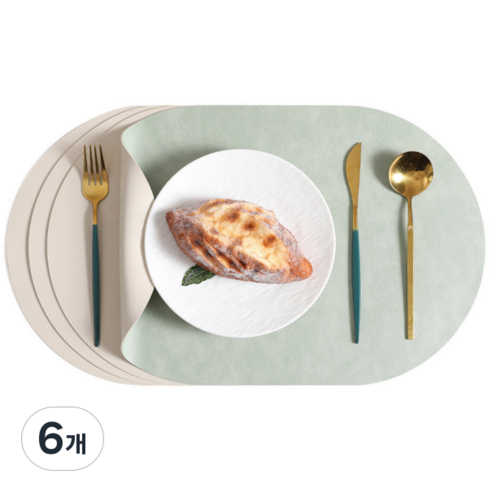 겸손샵 가죽 방수 식탁테이블매트, 아보카도 그린 / 아이보리, 6개