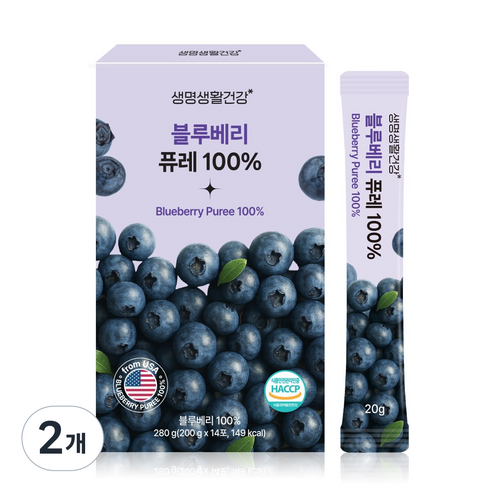 생명생활건강 블루베리 퓨레100%, 2개, 280g