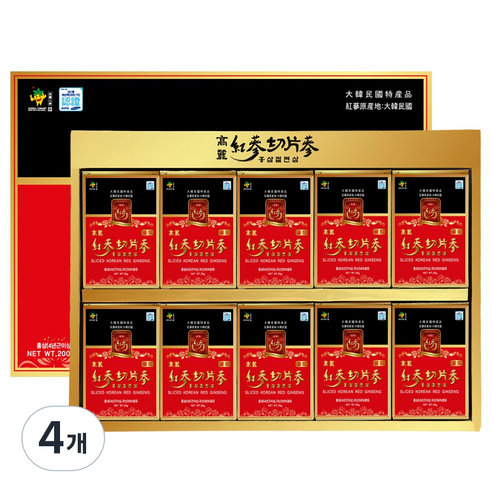 [국내산] 고려 홍삼 절편 4년근이상 꿀먹은 인삼 절편삼 선물세트, 4개, 200g 4개, 200g