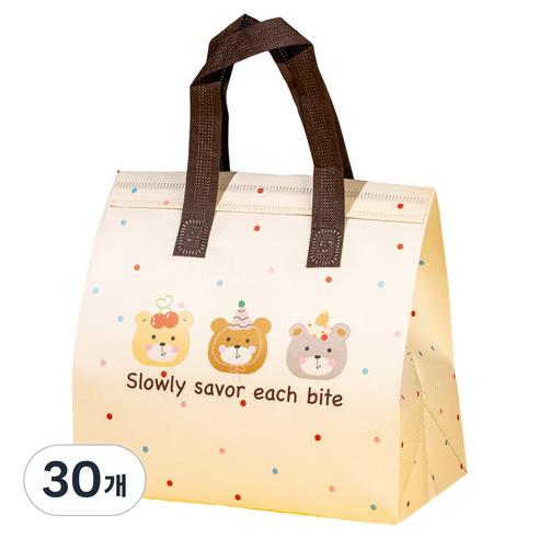 Smileorange 보냉가방 보냉백 도시락보냉백 보온보냉 소형 중형 대형 미니 사이즈 은박 보냉백 테이크아웃 커피 보냉백 일회용 부직포 쿨러백 아이스가방, 30개, 아기곰 세 마리