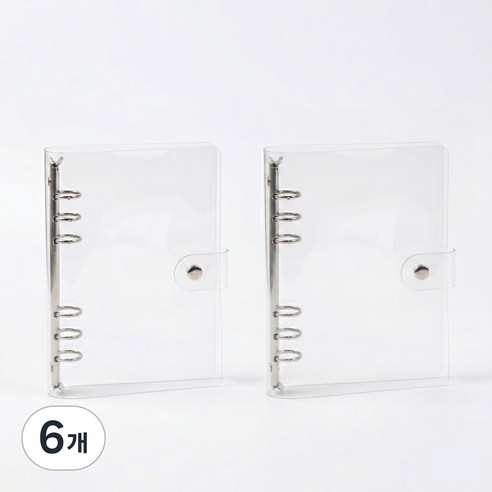 투명 6공 PVC 포카 다이어리 바인더 커버 (자 포함), 6개, A6(자 1개포함)