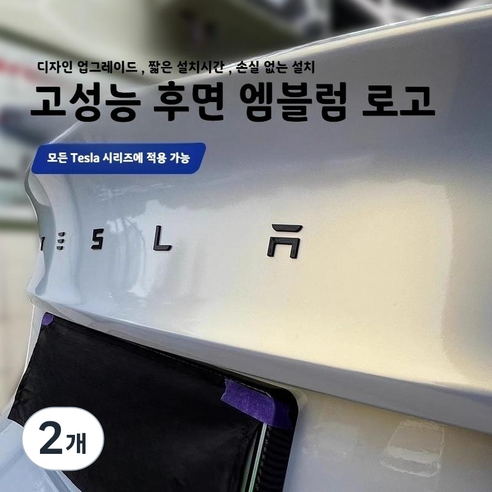 테슬라로고 테슬라 호환 엠블럼 스티커 아연합금 TESLA 레터링 후면, 실버, 2개