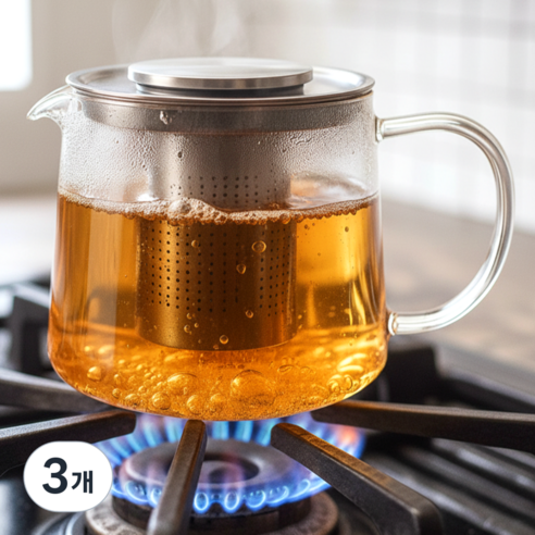 아마폴라 직화 내열 유리 주전자 티포트 티팟 1.5L, 1500ml, 투명, 3개