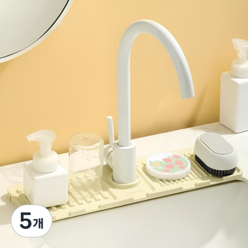 무네오 세면대 실리콘 배수 매트 베이지색 38cm, 5개