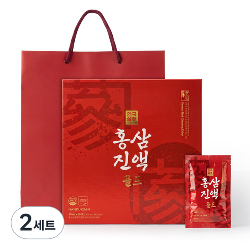 한국삼 홍삼진액 골드 50ml 30포+쇼핑백, 2개, 1.5L