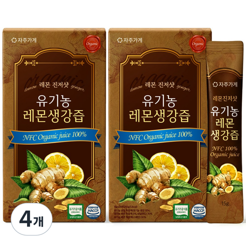 유기농 레몬생강즙 NFC 착즙 원액 스틱 자주가게, 4개, 210ml