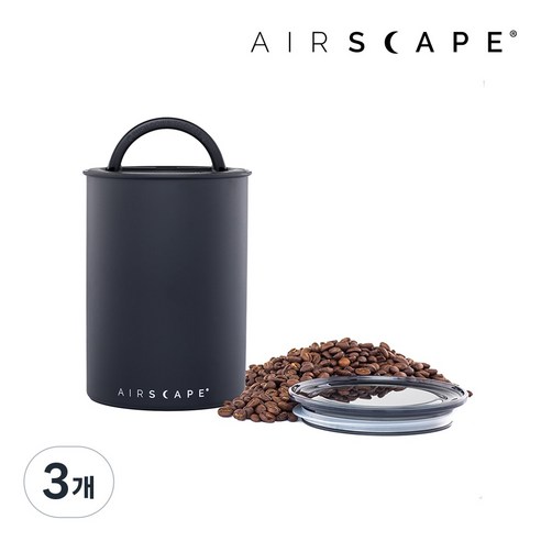 [공식총판] 에어스케이프 이중 밀폐용기 500g 원두 커피 보관통 용기 캐니스터, 3개, 미디엄, 매트블랙