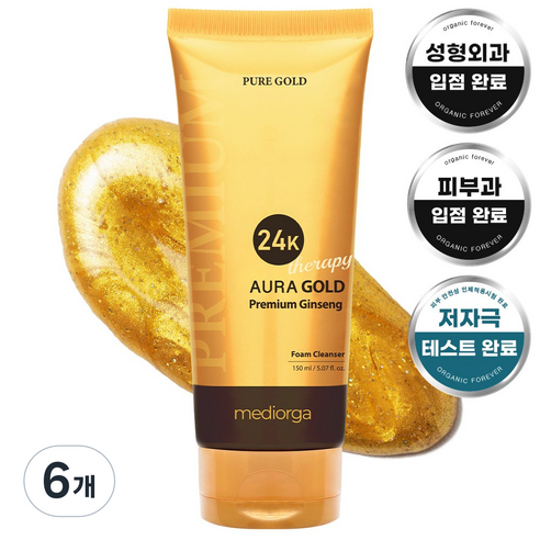 메디올가 아우라 인터네셔널 24k골드 프리미엄 진생 폼 클렌저, 6개, 150ml