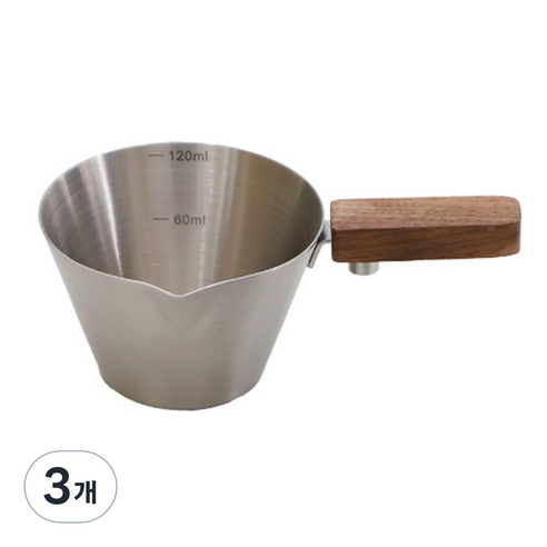 카페마스터 스텐 우드핸들 샷잔 120ml 에스프레소 샷잔 홈카페, 3개, 실버