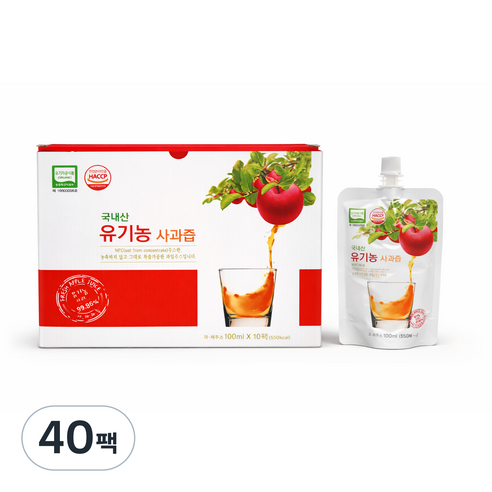 뚜껑으로 돌려따먹는 국내산 유기농사과즙, 40팩, 100ml