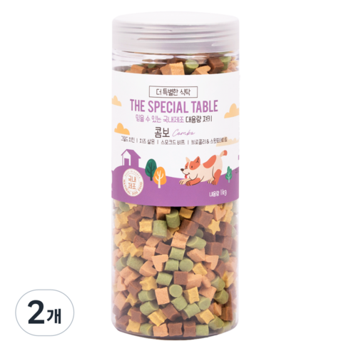 푸디 더특별한식탁 강아지 간식 프리미엄 져키 육포 트릿, 1kg, 2개, 알록달록 맛조합 콤보