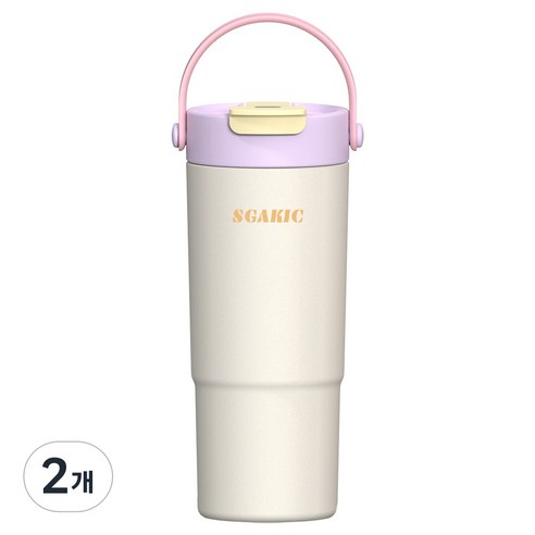 SGAKIC 진공 스텐 빨대 텀블러 보온보냉 차망 밀폐 워터보틀, 2개, 650ml, 화이트