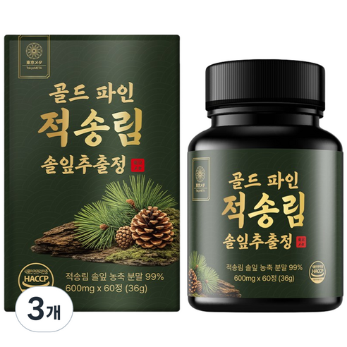 도쿄메타 골드 더 파인 적송림 솔잎 추출물 정 국내산 100% 식약청 인증 프리미엄 농축액, 3개, 60정