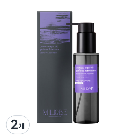 밀로베 아르간 오일 퍼퓸 헤어에센스 벨벳코튼향, 2개, 100ml