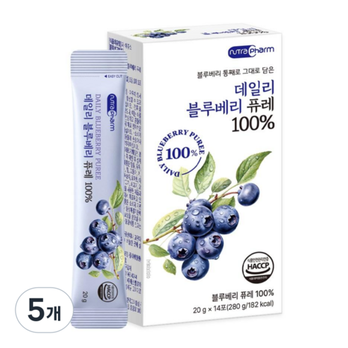 뉴트라팜 데일리 블루베리 퓨레 100% 14p, 5개, 280g