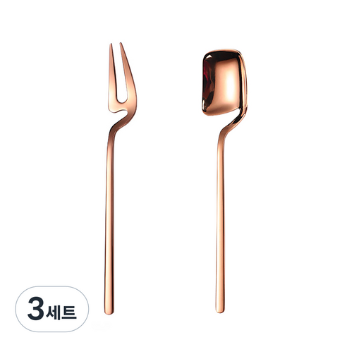 나인나 304 스텐 디저트 스푼 포크 커트러리 세트 과일 케이크 요거트 티타임 티스푼+티포크, 핑크골드, 3세트