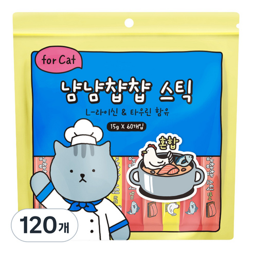 냠냠챱챱 스틱 짜먹는 고양이 대용량 간식, 15g, 120개, 혼합