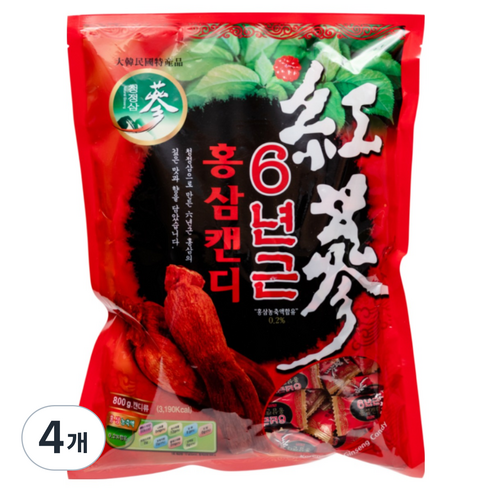 청정인삼 6년근 고함량 홍삼 캔디, 800g, 4개