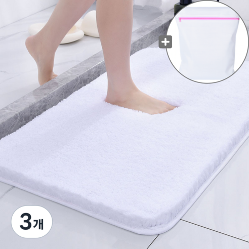 솔하우스 빨아쓰는 욕실 부드러운 발매트 세탁망증정, 3개, 화이트
