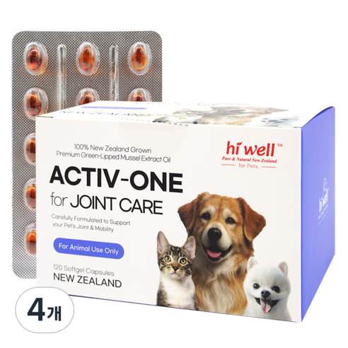 하이웰 액티브원 강아지 초록입홍합 오일 50mg 관절 영양제 슬개골, 4개, 뼈/관절강화, 120정