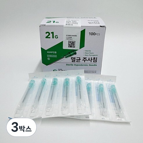 한국백신 일회용 주사침 21G 11/4" 100개, 3박스