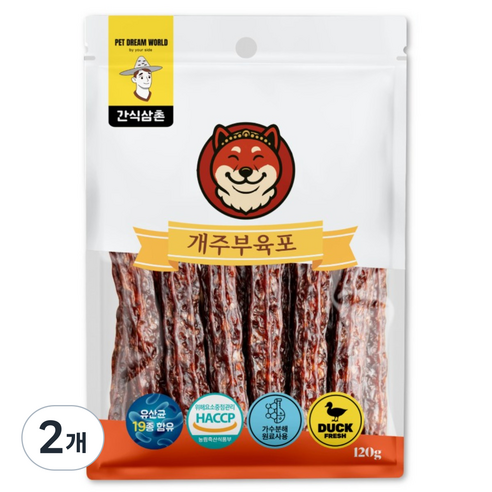 간식삼촌 개주부 가수분해 강아지육포, 2개, 120g, 오리