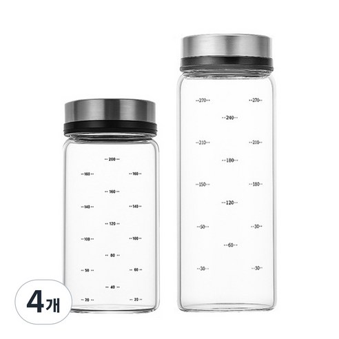 키치넬리 유리 밀폐 소금통 조미료통 양념통, 300 ML, 4개