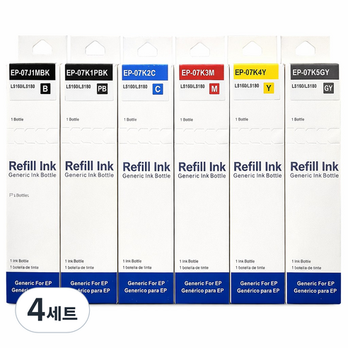 잉크아울렛 엡손 011 012 호환잉크 T07J T07K 호환잉크 6색세트 L8160 L8180 T07J1 T07K1, 4세트, 6색호환세트 티07제이/케이
