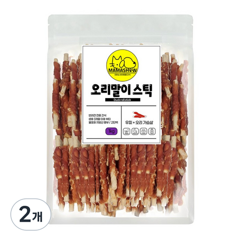 마마쇼 건강한 반려동물 간식, 1kg, 2개, 오리말이스틱