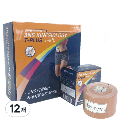 3NS 키네시올로지 스포츠 테이프 베이지 5cm x 5m, 12개, 1개입
