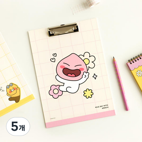 카카오프렌즈 세이치즈 A4 클립보드 / 캐릭터클립보드 보드파일 결재판 서류판 종이받침대, 5개, 어피치