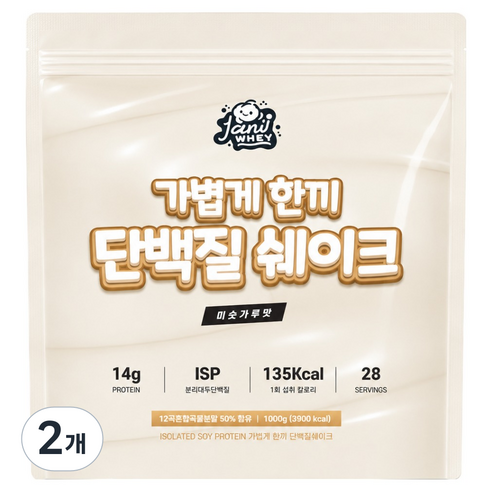 자니웨이 가볍게한끼 식사대용 단백질 쉐이크 곡물 미숫가루맛, 1kg, 2개