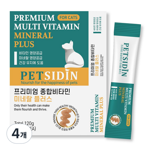 펫시딘 고양이 종합비타민 미네랄 비타민영양 미네랄영양 건강유지 영양제, 15회분, 종합영양제, 4개
