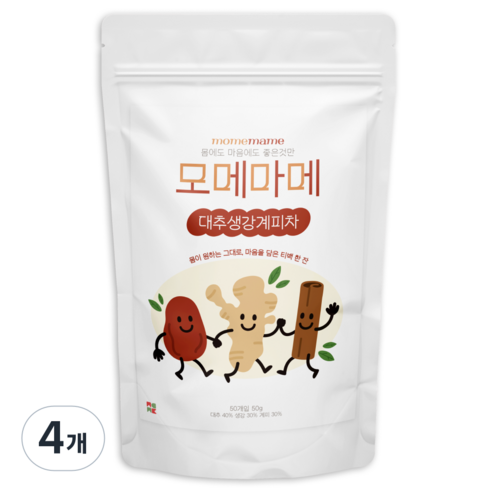 모메마메 국내산 대추 생강 계피차 삼각티백 마시는차, 4개, 50개입, 1g