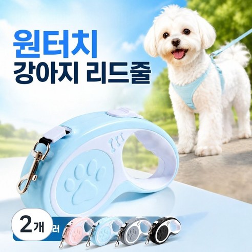 JSGO 자동감김 강아지 목줄 꼬임방지 리드줄 산책줄 소형견 중형견 대형견용, 2개, 블루