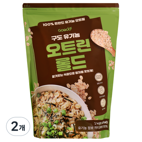 구도 오트린 유기농 롤드 오트밀 핀란드 100% 압착귀리 oatmeal oats, 2kg, 2개