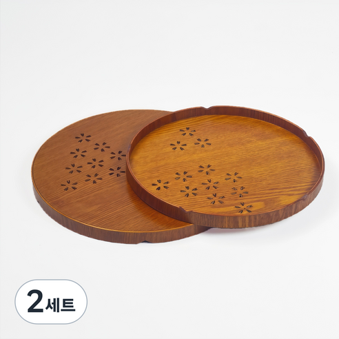감성 벚꽃 우드 트레이 세트 일본풍 원형 미니멀 S+M, 2세트, 차색