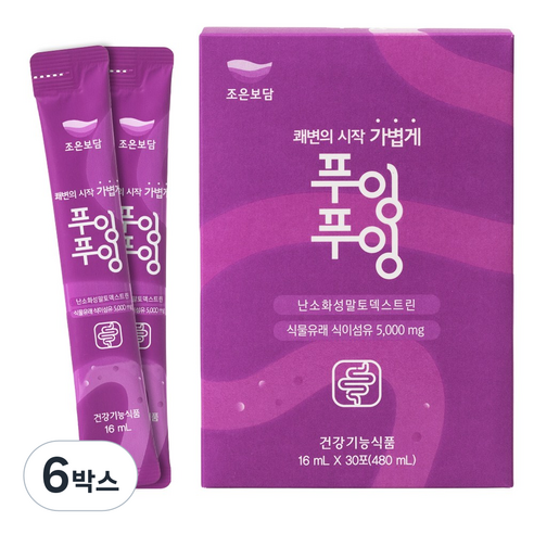 쾌변의 시작 가볍게 변비탈출 혈당 조절 푸룬 타트체리 식이섬유 장건강에 도움 3중 기능성 푸잉푸잉, 6박스, 30회분
