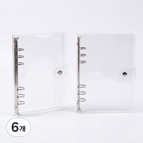 투명 6공 PVC 포카 다이어리 바인더 커버 (자 포함), 6개, A5(자 1개포함)
