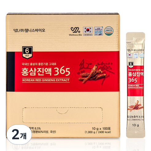웰니스바이오 6년근 홍삼 진액 365 스틱, 1kg, 2개