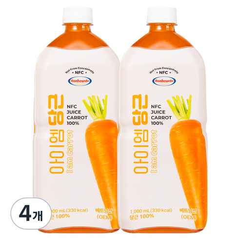 100% NFC 착즙 보넬드 아이엠 당근 주스 즙, 1L, 4개