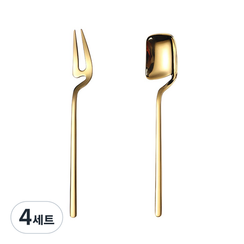 나인나 304 스텐 디저트 스푼 포크 커트러리 세트 과일 케이크 요거트 티타임 티스푼+티포크, 골드, 4세트