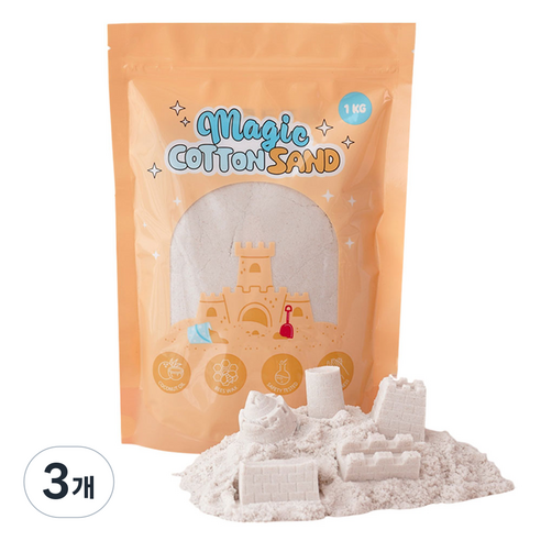 따블리에 매직 코튼 샌드 모래놀이 촉촉한 색모래 8색, 3개, 1kg, 화이트